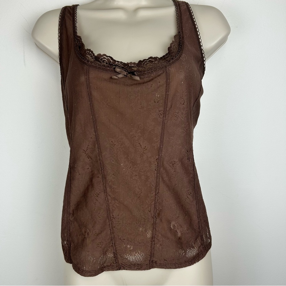 New York & Company Lace Trimmed Tank sz XL Y2K WhimsyGoth Dark Romantic Dainty